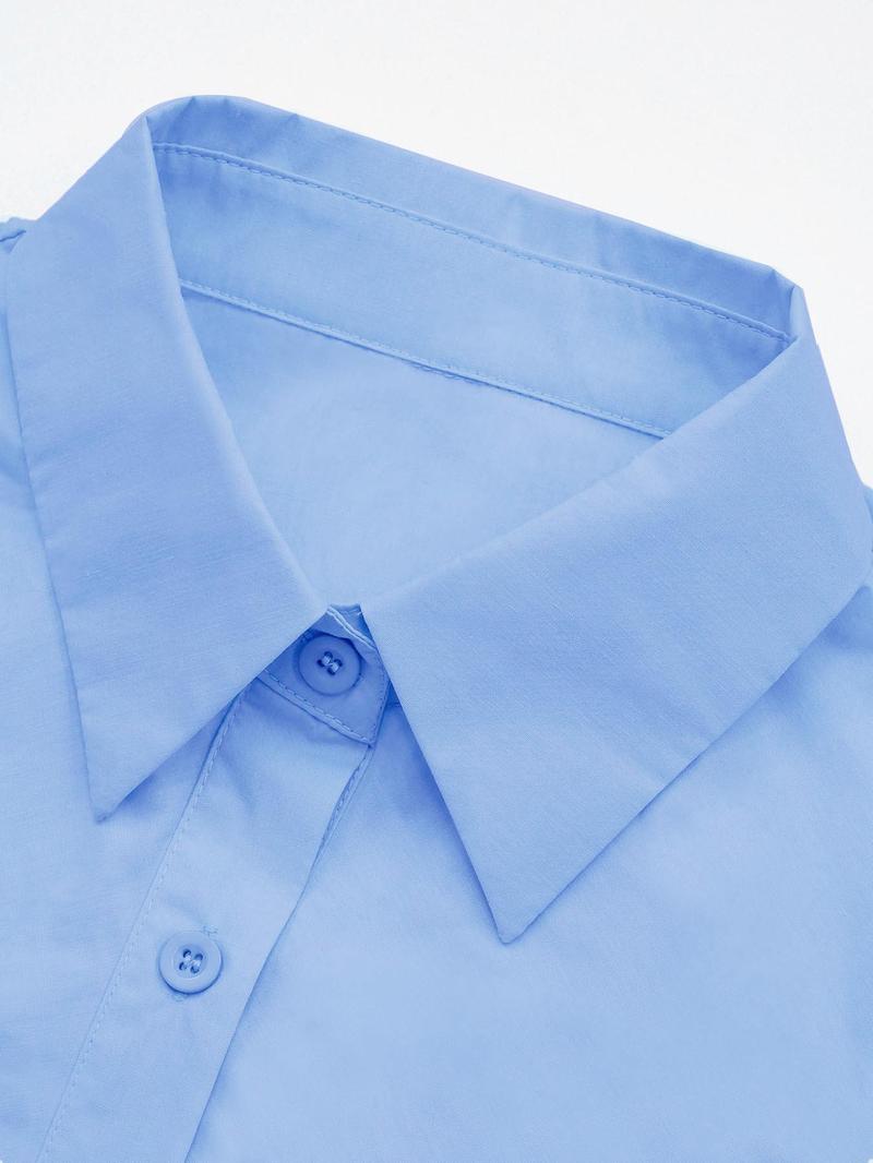 Product Introduction of Women's Plain Ruched Button Front Shirt, Elegant Long Sleeve Collared Top for Spring & Fall, Ladies Clothes for Work Office Business 3