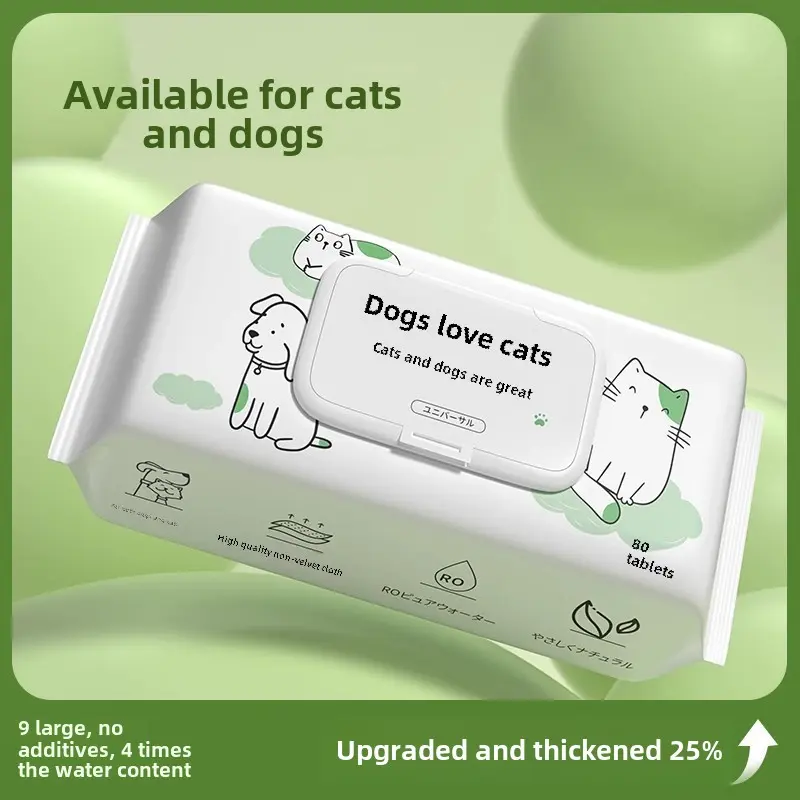 Pet Wet Wipes - 80 Sheets for Cats & Dogs, Tear Stain & Paw Cleaner, No-Rinse, Multi-Use