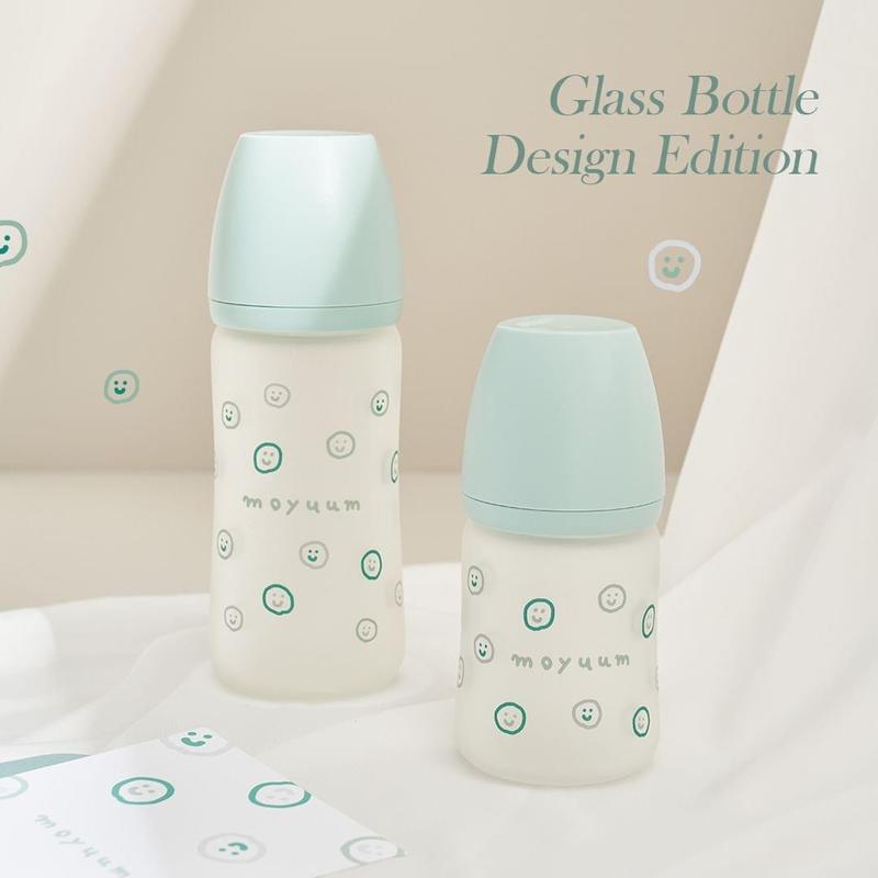  Bình trữ sữa Moyuum thuỷ tinh hoạ tiết Happy xanh 150ml 240ml 