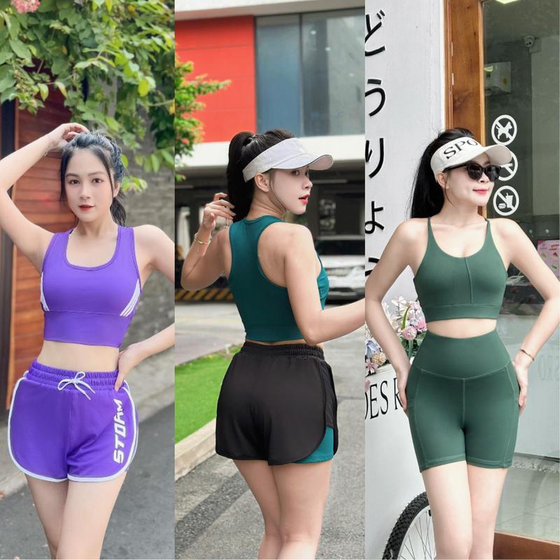 Các mẫu tập Gym, Yoga, Aerobic nữ áo Bra kết hợp quần đùi chất liệu co giãn mặc lên thoải mái Sport Tập Thể Dục