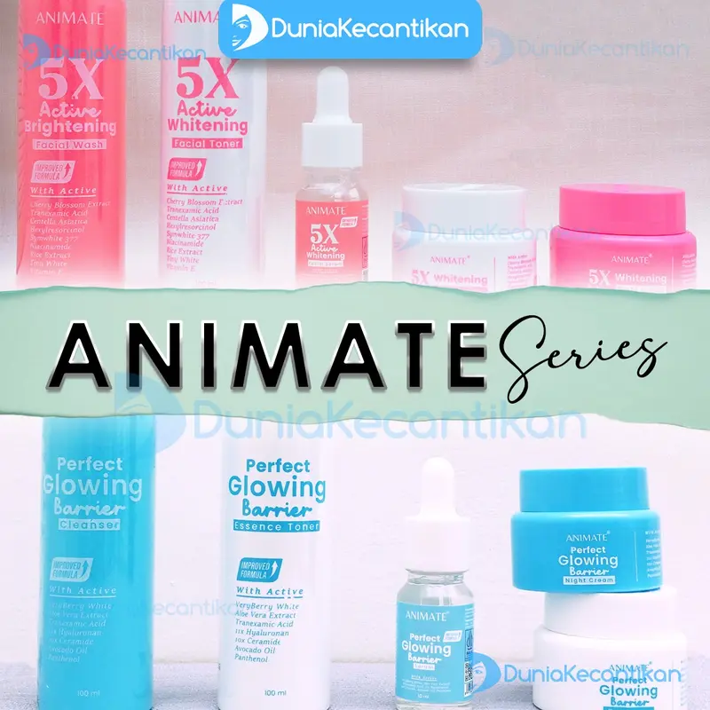 ANIMATE PAKET SKINCARE 5 IN 1 Instant Whitening //  Glowing Barrier Skin Repair // Acne Solution // 3 in 1 Acid Bersihkan Mencerahkan Wajah Facial animate  biru 2