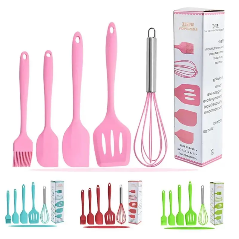 Set Alat Masak Silikon Tahan Panas 5 Pcs - Spatula, Kocokan Telur, Kuas Kue Food Grade** Peralatan Kitchenware Teflon 0