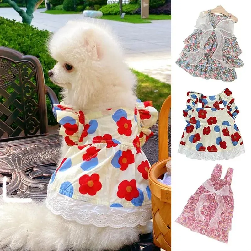 Pet Cotton Suspender Skirt Pet Floral Skirt Dog Skirt Mesh Dress Princess Style Comfortable Stylish Fresh Sweet Cute Dog Clothes