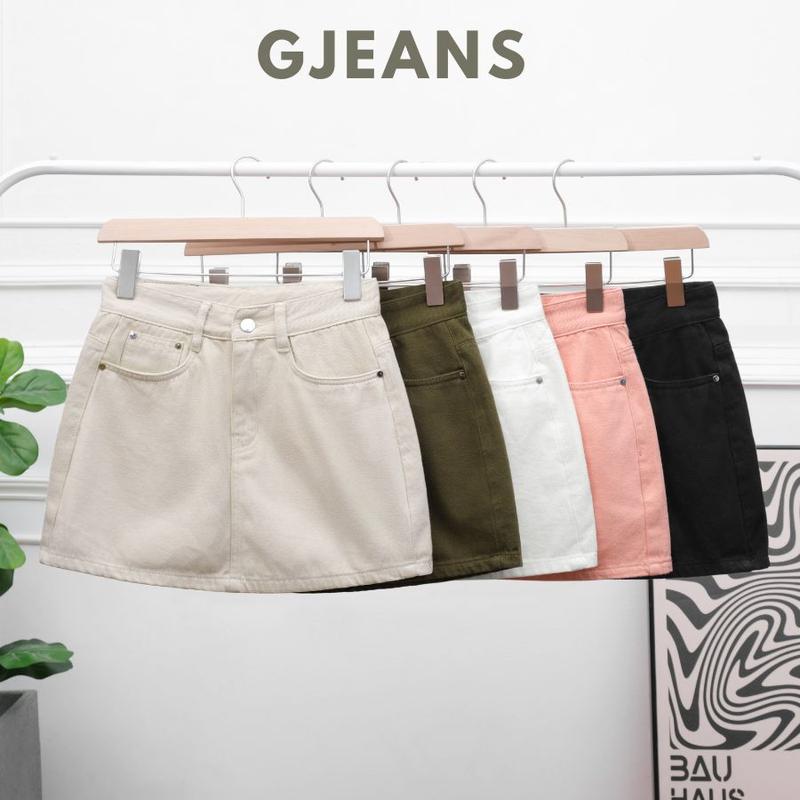 Chân váy jeans GJEANS size S đến 4XL lưng cao có quần trong theo màu chất vải mềm mịn không giãn màu be đen hồng rêu trắng có bigsize Nữ Women chanvay  bo