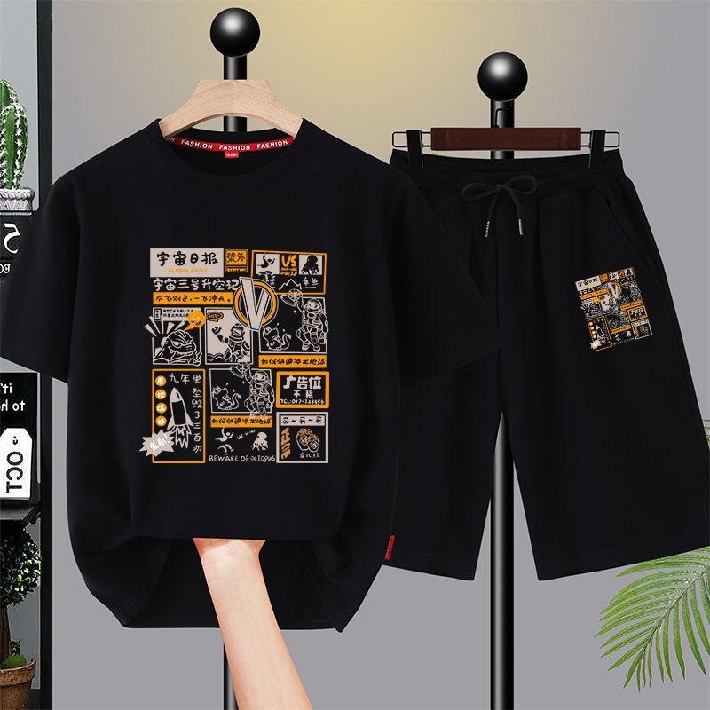 Bộ đồ bé trai mùa hè size đại từ 17 đến 40kg, chất thun co giãn, mềm mát, dáng quần đùi áo cộc tay phong cách Hàn Quốc cho trẻ em từ 5 đến 14 tuổi (Mã 27 Đạo vân )