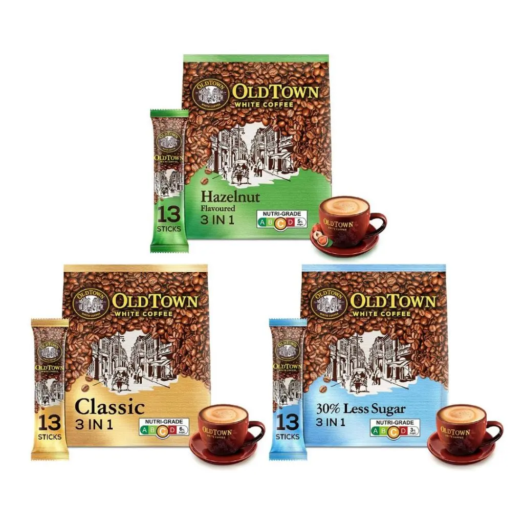 (Bundle of 3) Old Town Instant 3 In1 Premix White Coffee 13 Sticks Hazelnut/Classic/Less Sugar
