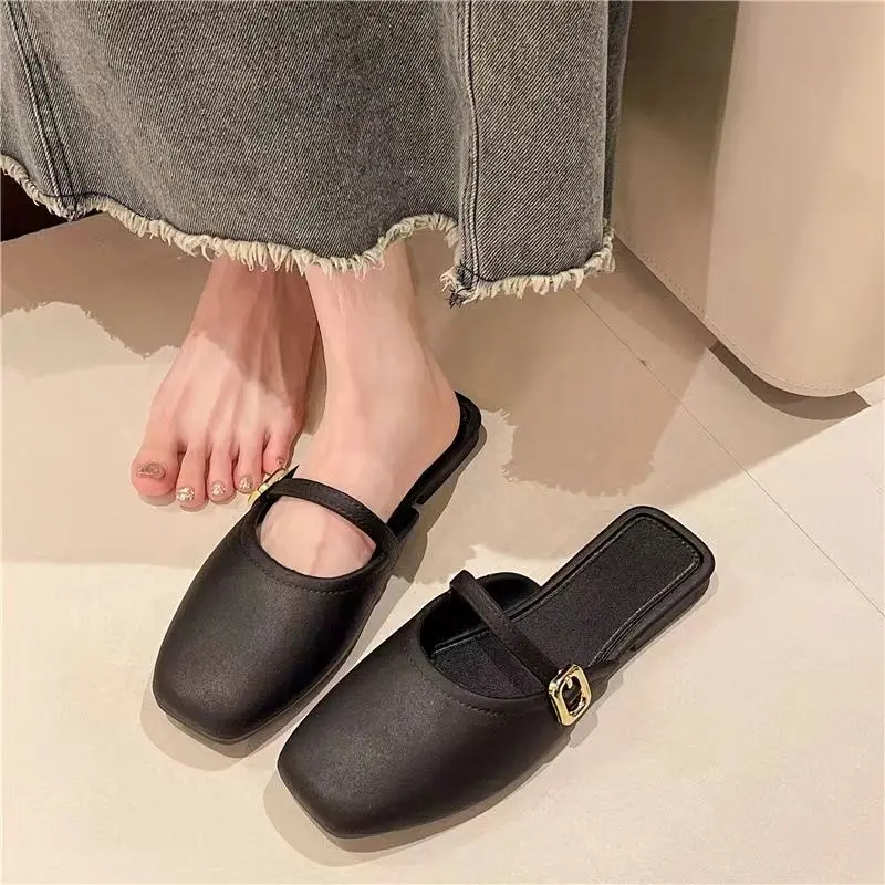 Dép Đi Ngoài Trời, Dành Cho Nữ, Phong Cách Mùa Thu, Thiết Kế Cổ Điển Thích Hợp Cho Mùa Xuân Và Mùa Hè, Nhẹ, Mũ Ngón Chân Dễ Phối Đồ Lười Biếng, Dép Bít Nửa, Kiểu Bơm
