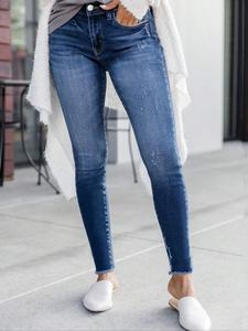 Women's Plain Skinny Jeans, Casual Comfy Denim Jeans for Daily Wear, Ladies Bottoms for Spring & Fall