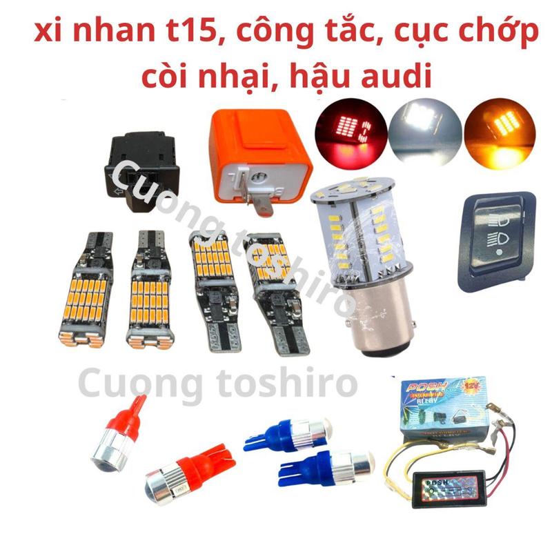 Đèn xi nhan led T15 bóng hậu audi còi nhại công tắc cục chớp cho xe máy đủ màu wave exciter sirius lead vision