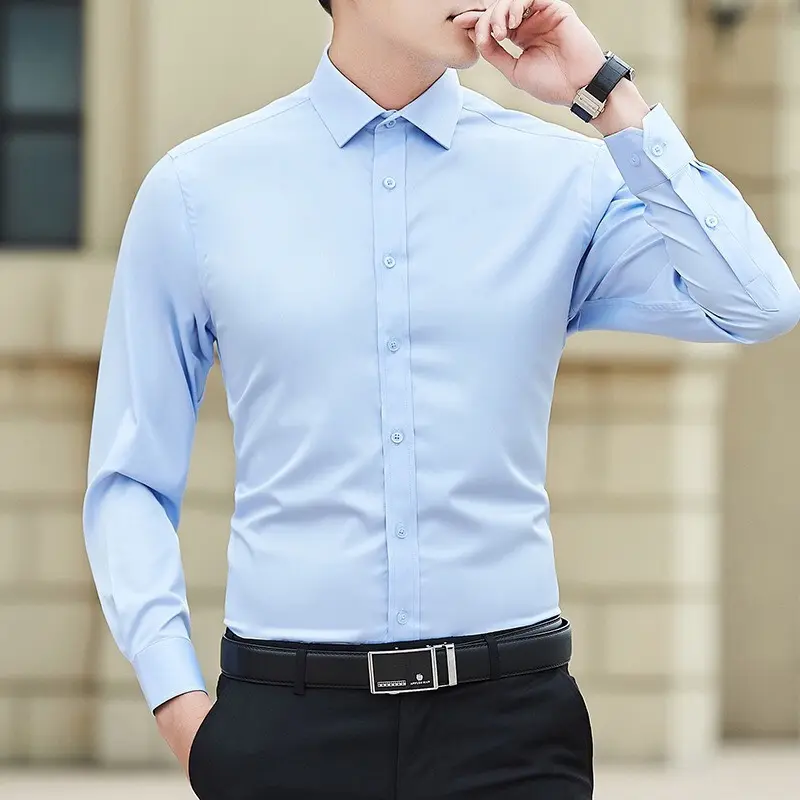 Áo sơ mi nam dài tay FATUNO cao cấp : Chất liệu cotton lụa , không nhăn, không xù , thoáng mát, thấm hút mồ hôi Menswear Jean Shirt Có Cổ
