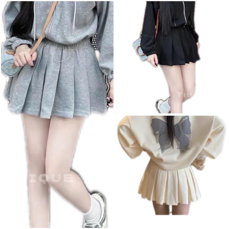 Chân Váy Xếp Ly Cạp Chun Nhiều màu Chất Liệu Mì Nỉ Có Bigsize WOMEN