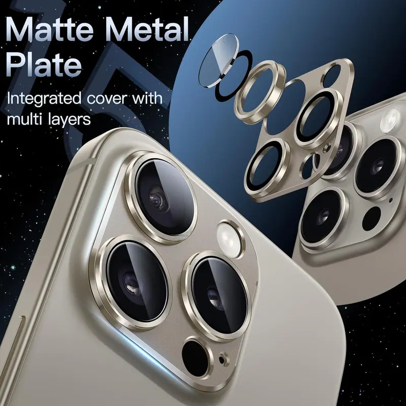 Vỏ Ốp Bảo Vệ Ống Kính Máy Ảnh, Chất Liệu Titan, Tương Thích Với iPhone 16, 15, Pro Max, 14 Plus, 13 Mini, 12, 11, 15Pro, Phụ Kiện Điện Thoại, Cung Cấp Sự Bảo Vệ 5