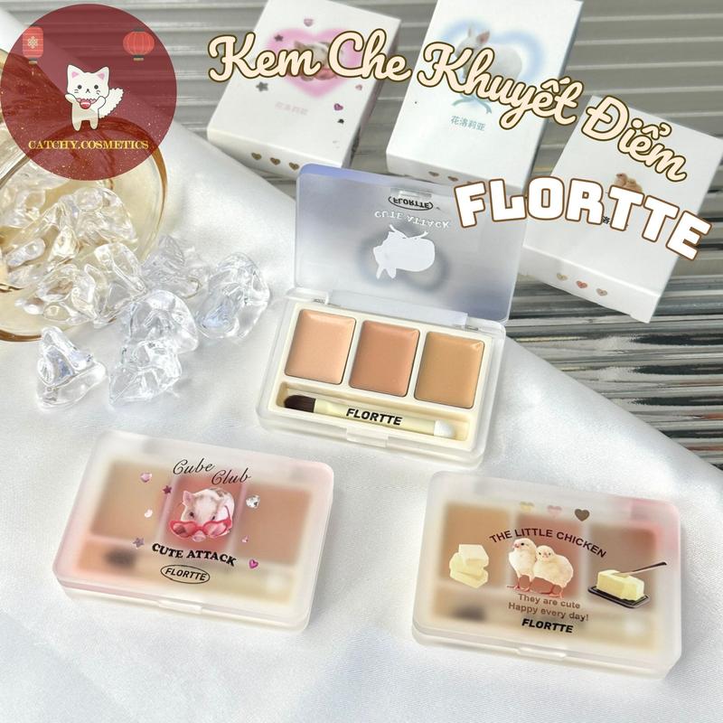 [FLORTTE] Bảng Che Khuyết Điểm FLORTTE 3 Ô Mini Kèm cọ, Thú Cưng Ngộ Nghĩnh Hualoriya Lovely Ode