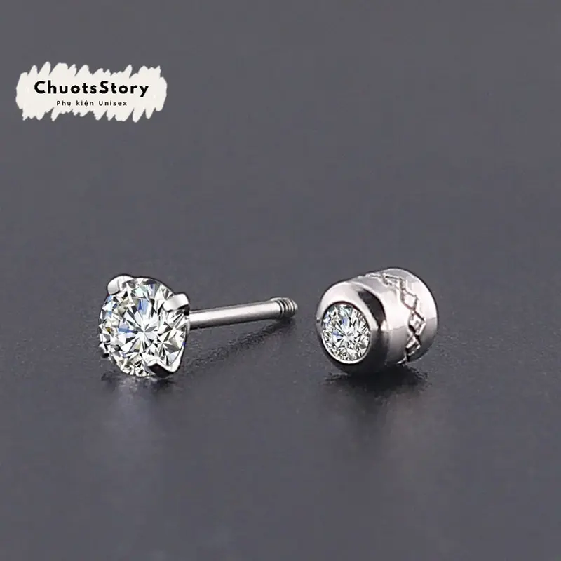 Khuyên tai titan nam không gỉ đá trơn đơn chốt xoắn , bông tai titan nam không gỉ unisex cá tính - KT125 - ChuotsStory khuyên  tai 5