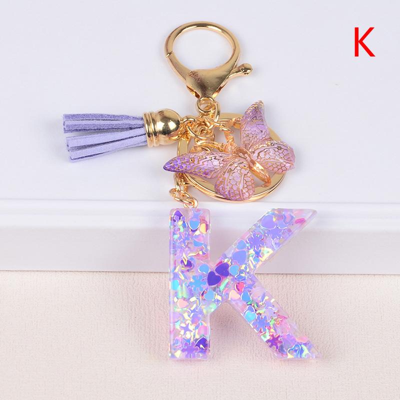 Product Introduction of A-Z Dreamy Sequin Letters Keychain For Women Tassel Butterfly Pendant Keyring  Bags  Car Key Chain 28