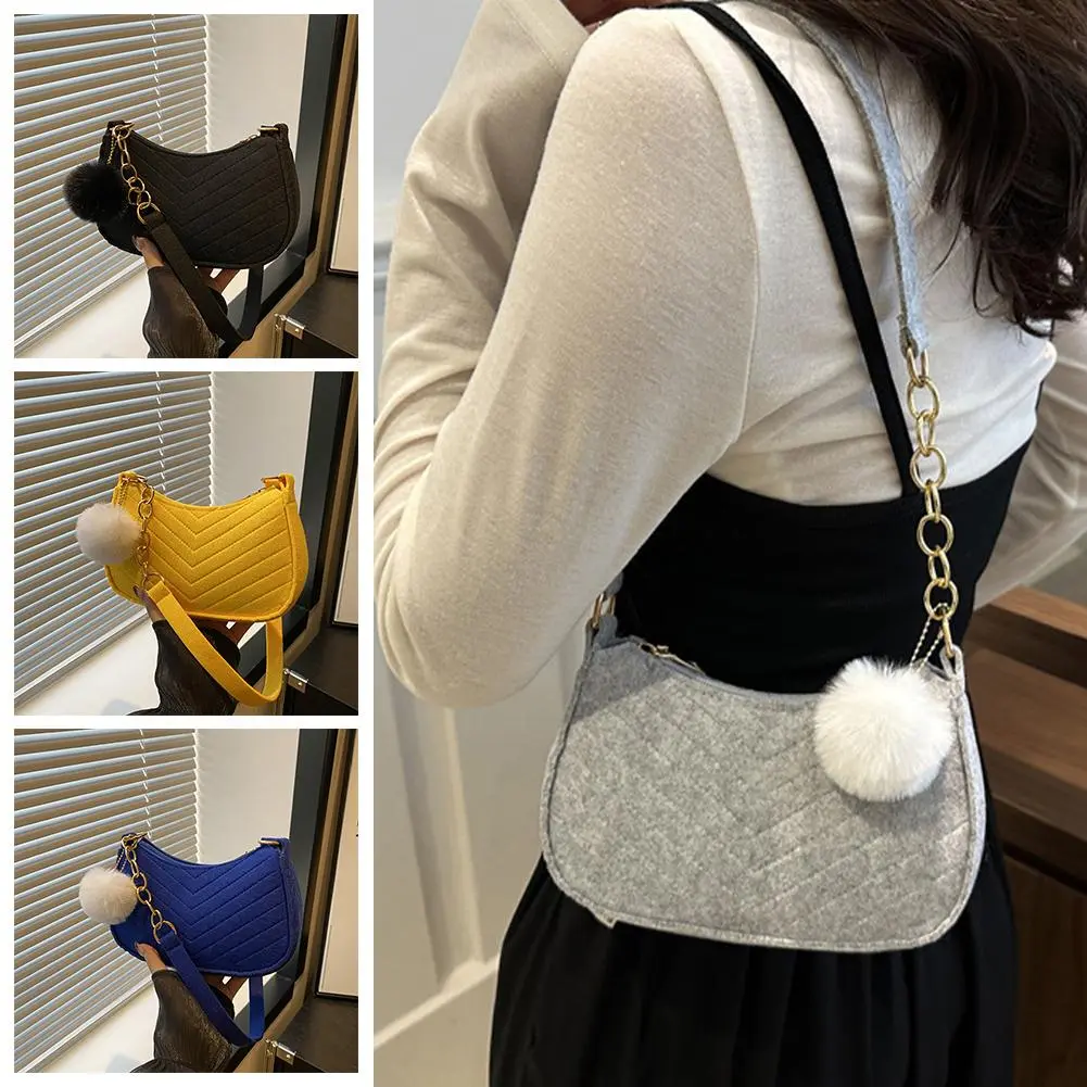 Túi Totes Nỉ, Thời Trang, Túi Xách Cổ Điển Dành Cho Nữ, Túi Kẹp Nách Nhỏ Túi Đeo Vai Mini Thường Ngày Tặng Kèm Quả Bóng Tóc, Thích Hợp Làm Quà Tặng