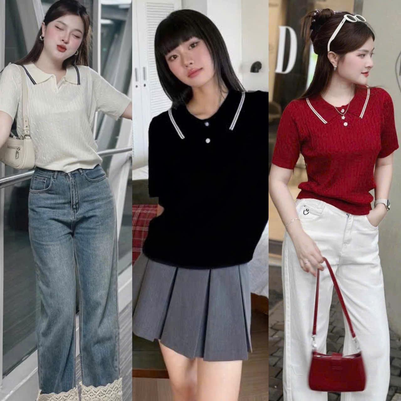 [Xả Kho] Áo Thun Polo Nữ Cổ Trụ Bo Viền 45- 90Kg Bigsize Dễ Thương Top Nữ Women - B.1430