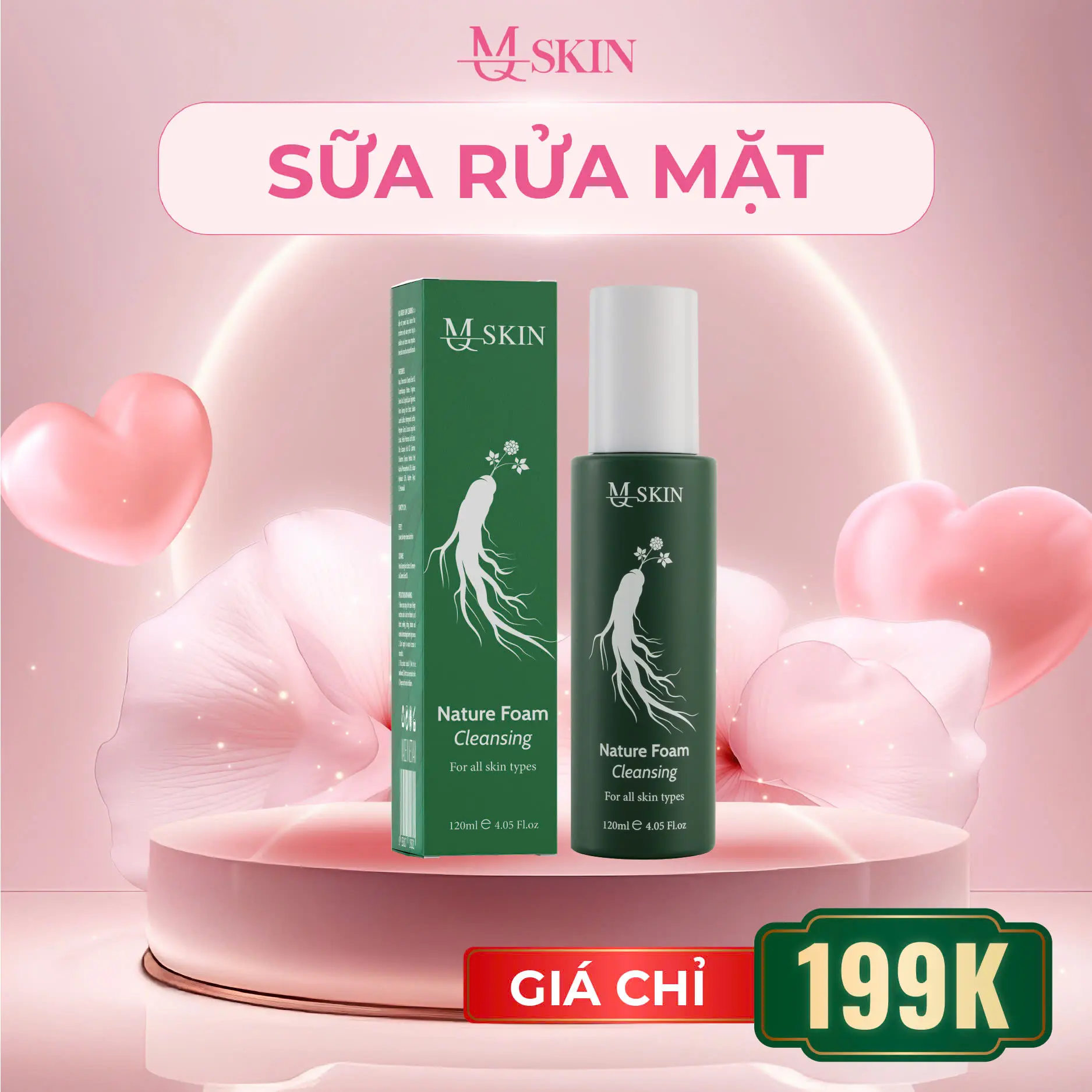 [ MQ SKIN ] Sữa Rửa Mặt Làm Sạch Sâ.u Giả.m M.ụn Chiết Xuất Nhân Sâm - MQ Nature Foam Cleansing 100ml Nữ Women Skincare