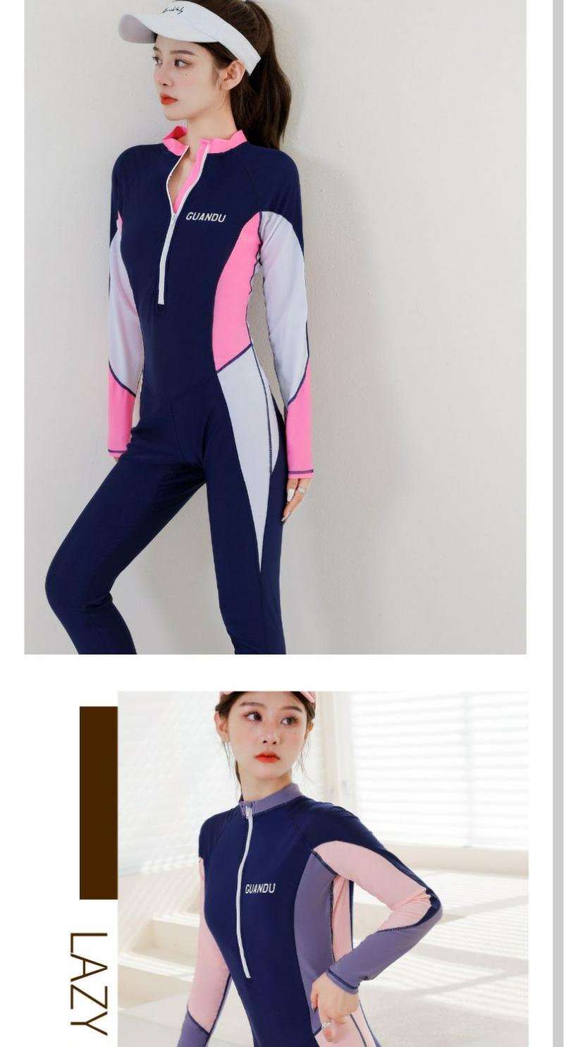 Product Introduction of Diving Suit New Swimsuit Women's Summer Conservatively Thin Cover Belly One-Piece Long Sleeves Trousers Sports Student Jellyfish Swimsuit 3