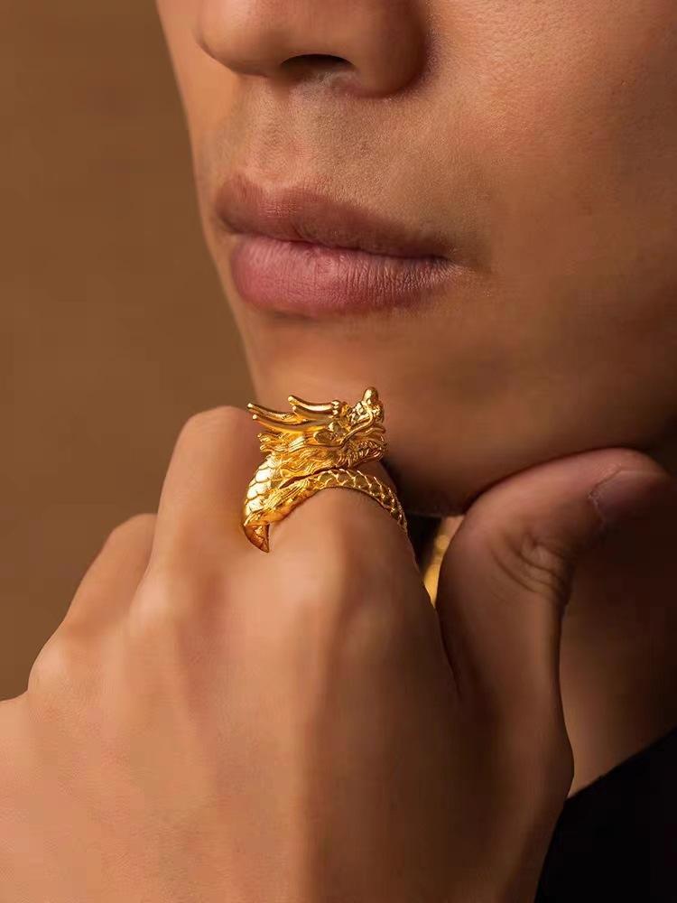 Product Introduction of Vietnam Men's Domineering Dragon Ring Zodiac Dragon Opening Ring Bracelet 7