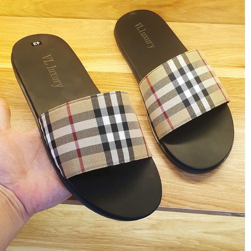 Dép Nam vl luxury vip(MẦU VÀNG) kẻ caro quai vải dệt đế cao su slipper DéP Đế Bằng Nhung dép  boy slipperyt