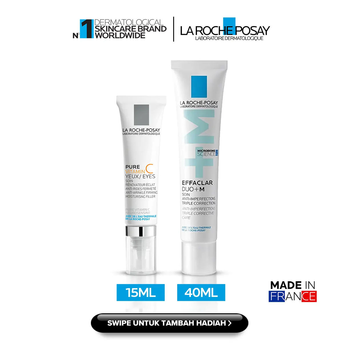 [Exclusive Bundle] La Roche Posay Acne Spot & Anti Dark Circle Treatment (Effaclar +M Anti-Blemish Corrective Gel Moisturizer 40ml & Vitamin C Eye Cream 15ml)