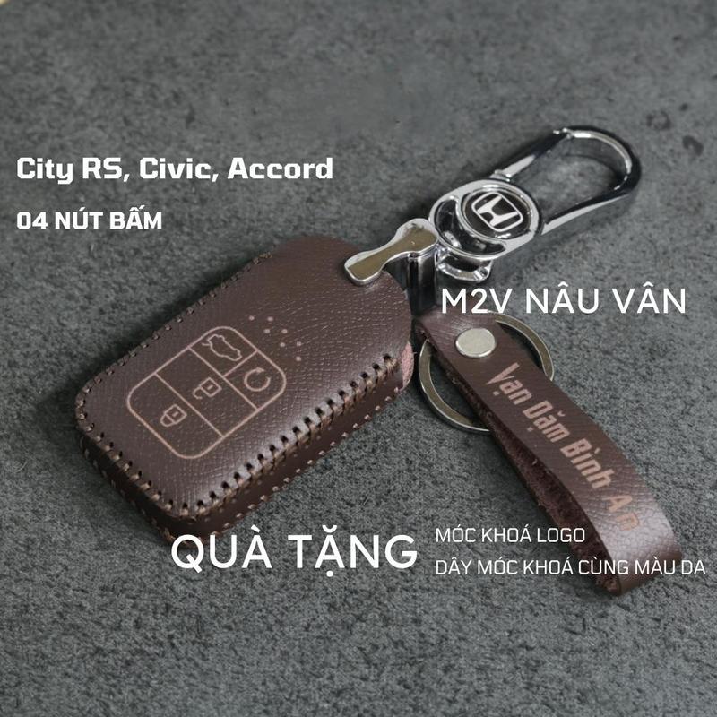 Bao da móc khoá bọc ốp chìa khoá xe ô tô Honda City RS, Civic, Accord, da bò thật honda 4 nút Móc Khóa