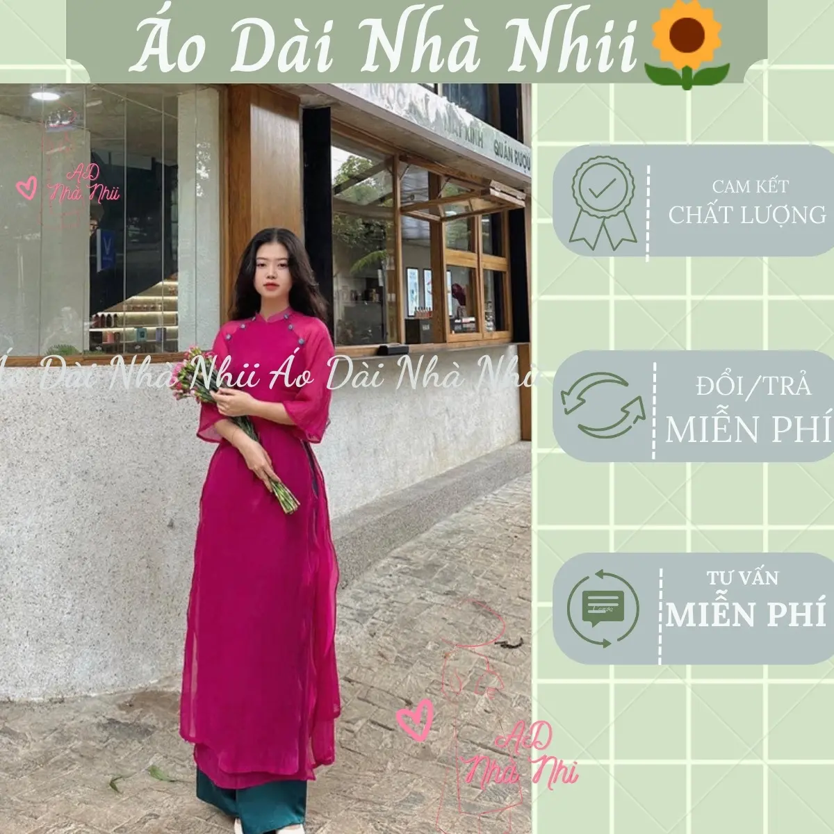 Áo Dài Thiết Kế 4 tà kiểu trẻ trung thanh lịch ( Áo Dài Đỗ Quyên)