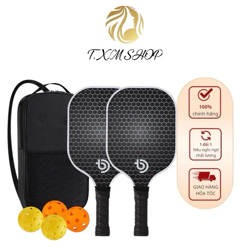 Vợt pickleball bộ 2 vợt, 4 bóng, 1 balo Carbon Peak Vợt Tổ Ong Tấm Thể Thao Ngoài Trời Carbon Peak Vợt Xuyên Biên Giới Pickleball Paddle