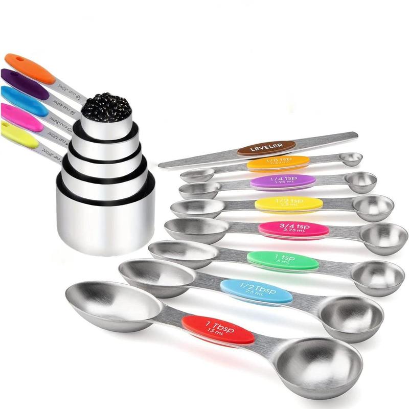 Stainless Steel Measuring Cups & Spoons Set, Stackable Soft Handle Measuring Cups, Kitchen Measuring Utensils for Baking & Cooking 3