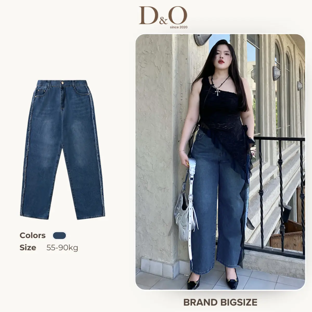 Quần Jean Nữ Bigsize 54-85kg Sườn Tua Rua 3101 Quần Suông Dáng Dài Lưng Cao Tôn Dáng quan jeansuong