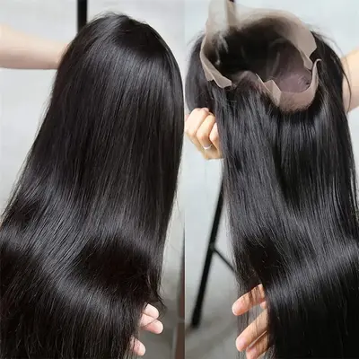 Short straight dark roots to chai sold side parting Human Hair Blend daily wig