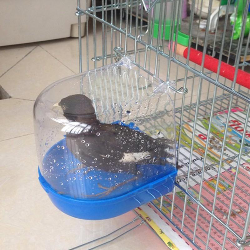 Product Introduction of Bird Bathtub Shower Box  Plastic Case Water Bath Tub for Pet Bird Bowl Parrots Parakeet Hanging Birdbath Cage accessories 4