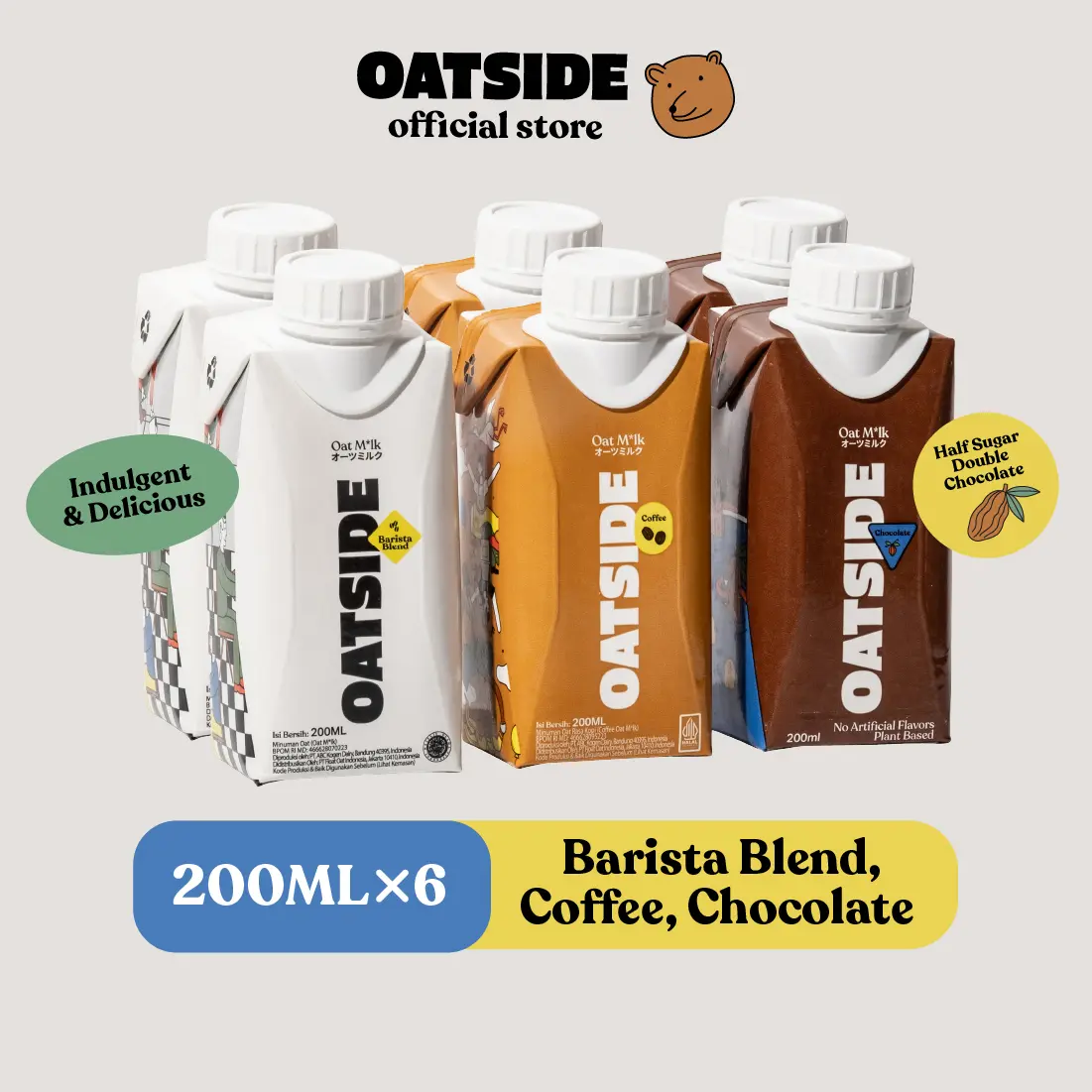 OATSIDE Mix Cap Oat Milk Barista Blend Chocolate Coffee 200ml (6pcs) (Kemasan Tutup Botol) | Susu Oat Barista Blend Cokelat Kopi