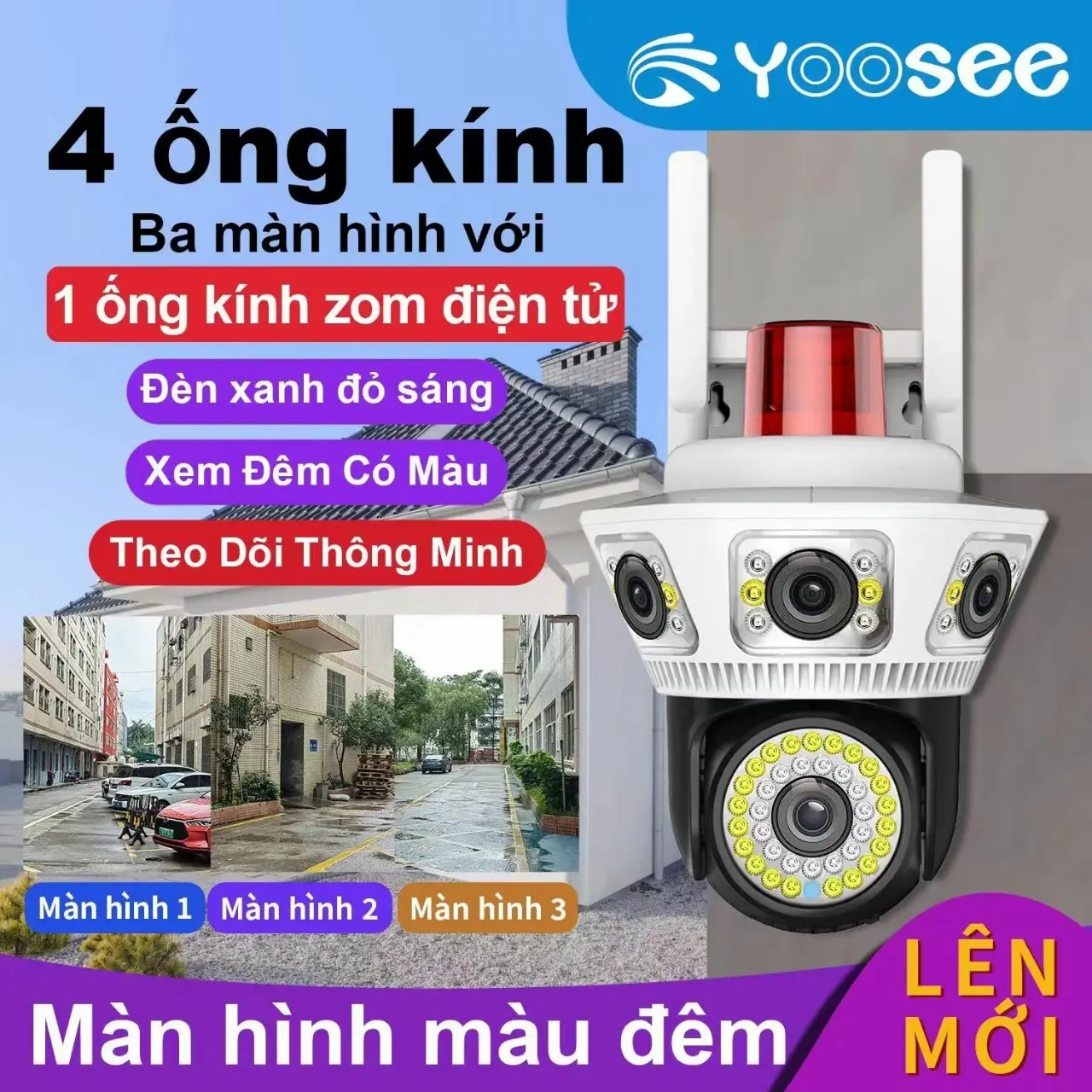 CAMERA YOOSEE 4 MẮT 3 MÀN HÌNH  CÓ ZOOM ĐIỆN TỬ SIÊU NÉT ( HÀNG MỚI RA ) CHỐNG NƯỚC TUYỆT ĐỐI - ĐÀM THOẠI 2 CHIỀU - BẢO HÀNH 12 THÁNG