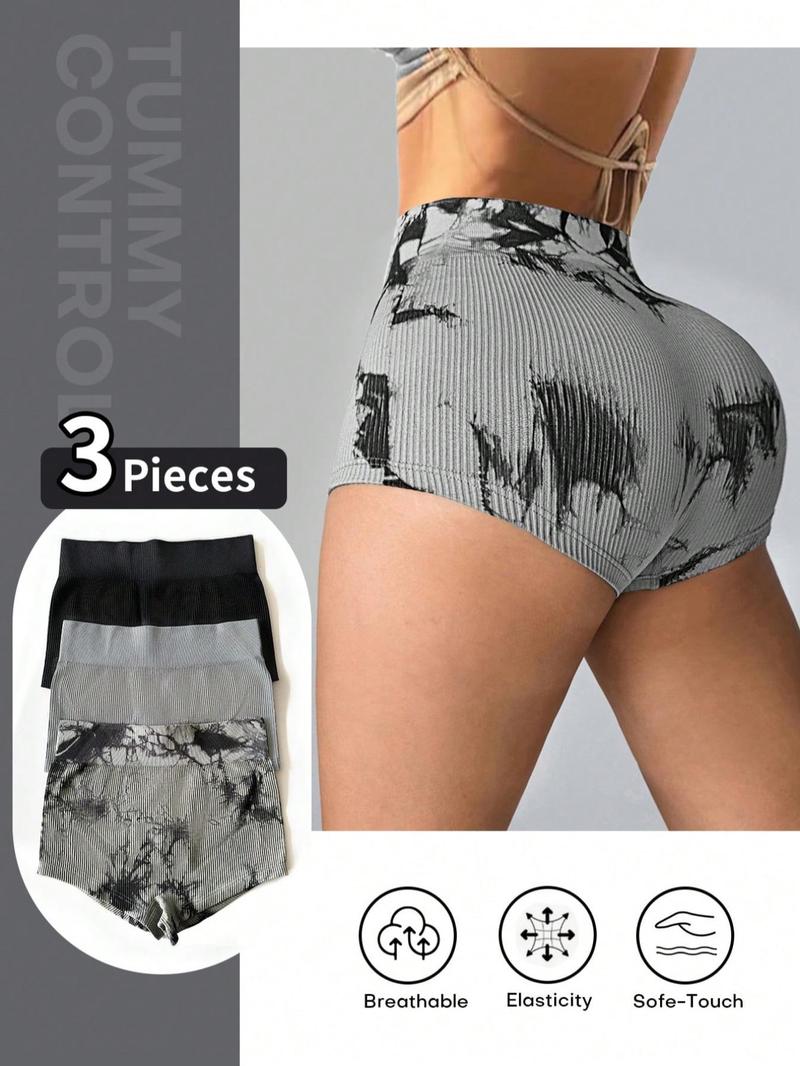 Product Introduction of Women's Plain Print High Waist Gym Shorts, Casual Comfy Breathable Skinny Shorts for Yoga Gym Workout Running, Ladies Sportswear for All Seasons 1