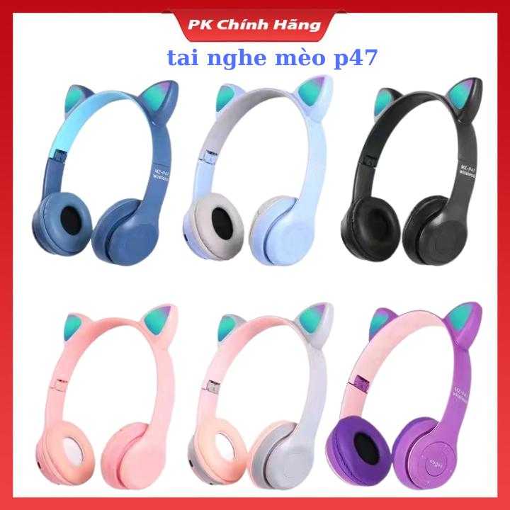 Tai Nghe Mèo Chụp Tai Bluetooth P47M, Tai Mèo Dễ Thương Có Mic, Âm Bass Mạnh Mẽ…