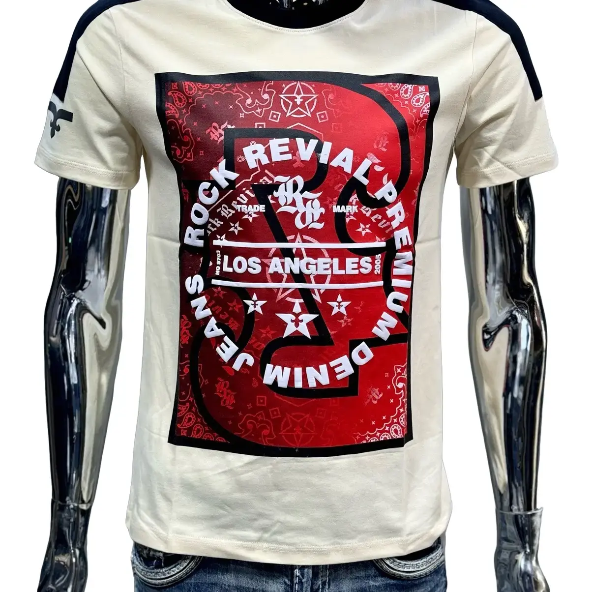Áo Thun Rock Revival Cao Cấp Bản Đỏ Kem RR21 Nam Cổ Tròn   Menswear Nhung