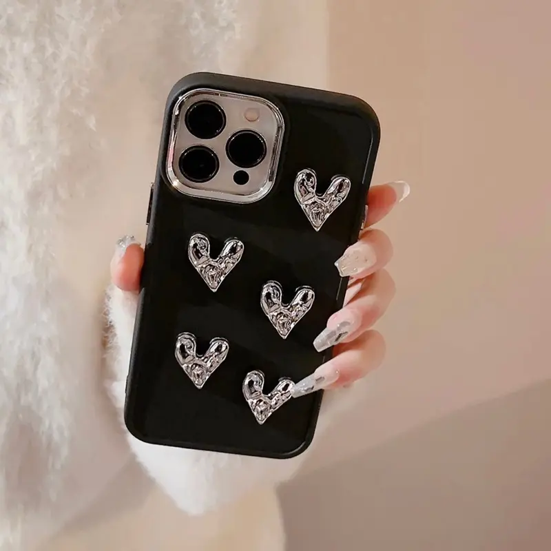 ￼Ốp Điện Thoại Dẻo Họa Tiết Trái Tim Đen Độc Đáo Cho iphone 7/8/plus/xsmax/11/12/13/14/pro/promax 2