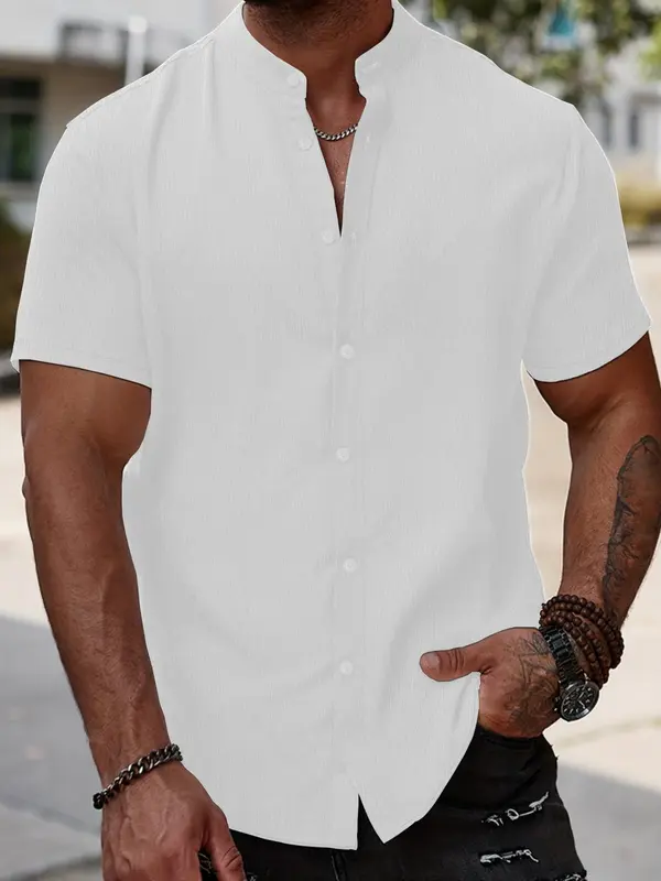 Men's Regular Fit Solid Color Short Sleeve Shirt, Casual Comfy Top for Daily Wear, Men's Clothes for All Seasons 0