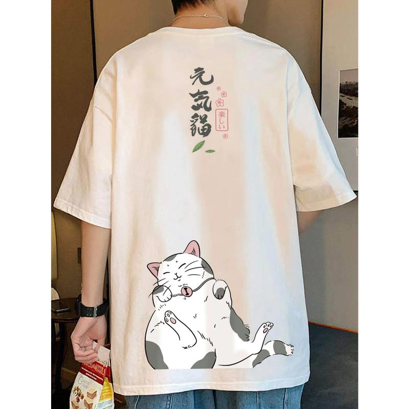 Áo thun Nhật Bản họa tiết mèo chữ kiểu tay lỡ form rộng áo phông nam nữ rẻ đẹp 23T3334