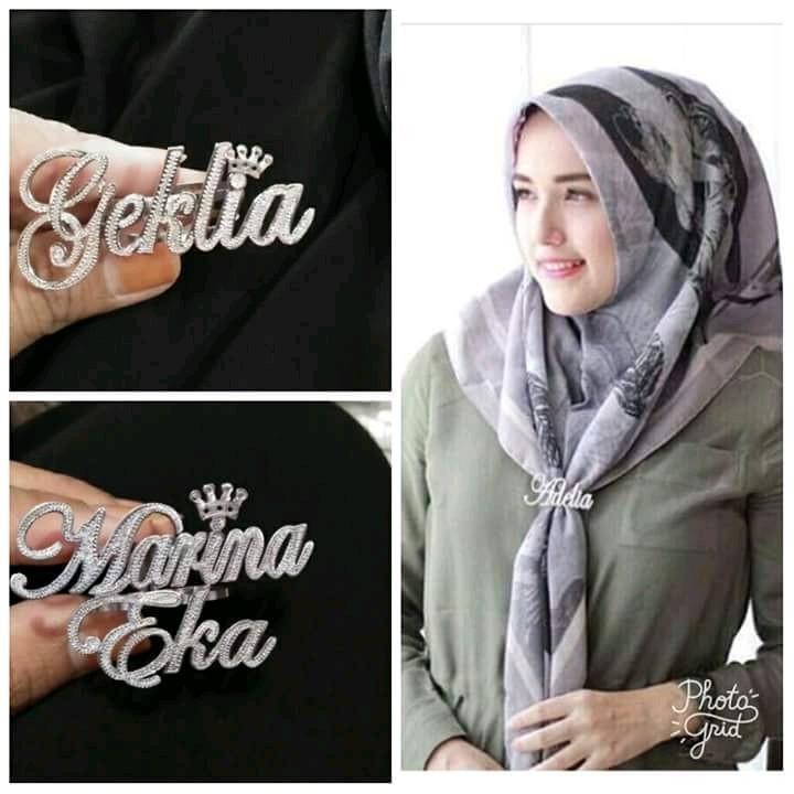 Ring Hijab Ukir Nama Cantik Muslim Peniti  Kerudung 1