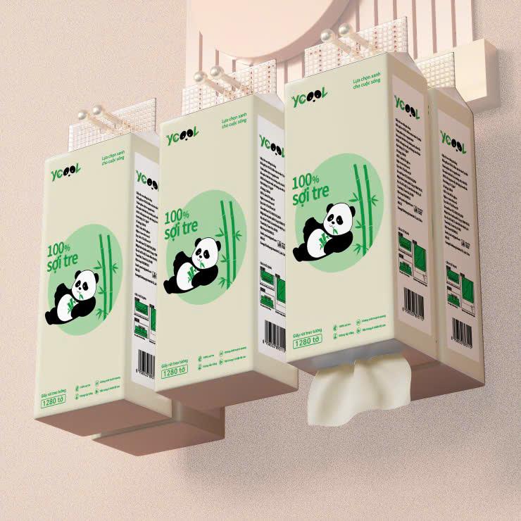 Thùng 6 bịch Khăn giấy đa năng treo tường YCOOL 1 bịch 1280 tờ làm từ bột tre nguyên sinh không tẩy trắng