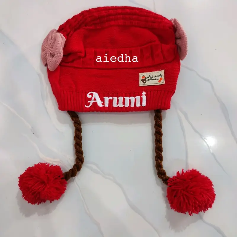Topi Kupluk Kepang Anak Bayi INURHA Bordir Nama Cewek perempuan 2