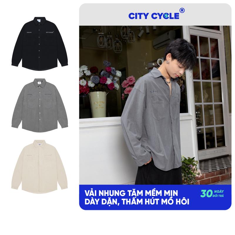 Áo sơ mi local brand nhung tăm pocket City Cycle form rộng nam nữ Menswear oversize unisex 5 màu Trắng Chì Nâu Be Đen sominam  dep