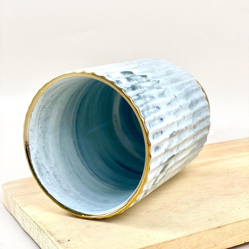 ASHOME tempat sendok keramik marble dengan list gold beruk garis-garis elegant mewah/ tempat sikat gigi keramik marble list gold elegant/ gelas keramik  motif marble list gold elegant 3
