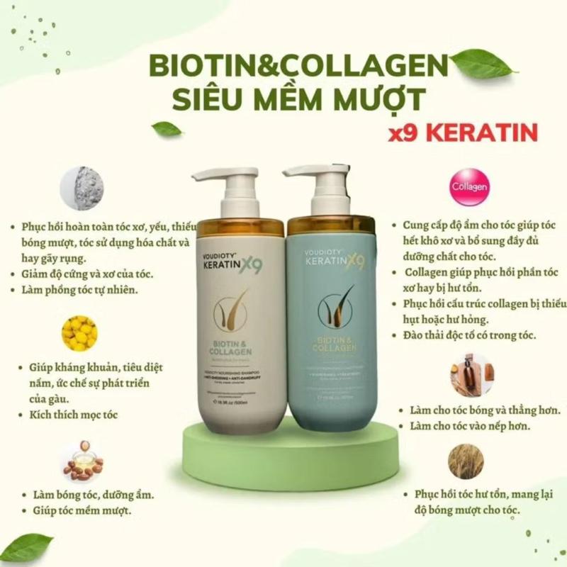 ￼Cặp Dầu Gội Xả Voudioty Keratin X9 B.i.o.t.i.n & Collagen 500ml, Dầu Cặp Chính Hãng An Toàn Mềm Mượt