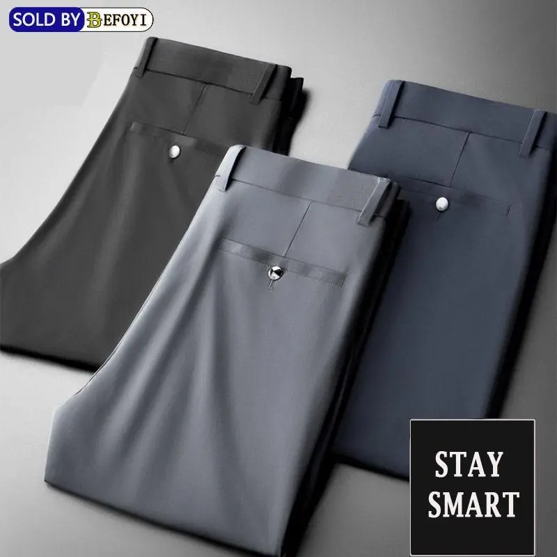 Man Casual Men'S Trousers Business Loose Straight-Leg Pants Formal Wear Dry Suitable For Office Plus Size Style Clothing