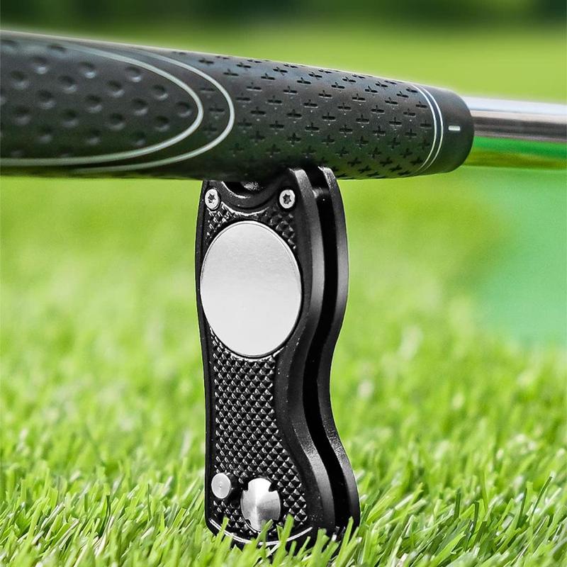 Product Introduction of Golf Divot Repair Tool, 2 Counts Foldable Metal Green Tool with Magnetic Putt Alignment Ball Marker, Pop-up Fork Tine with Sturdy Aluminum Alloy Handle, Professional Golf Accessories 5
