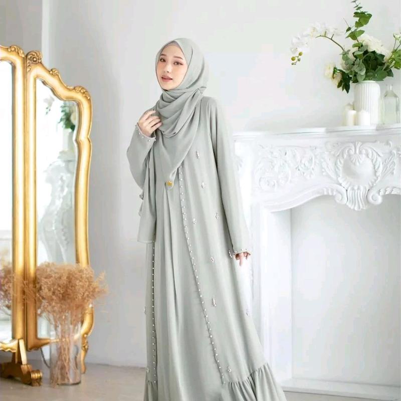 Abaya syahira set outer abaya turkey remaja dan dewasa warna l hitam mewah elagan Gamis Muslim Wanita bahan Ceruty abaya crystal Mutiara Payet Syari Ibu Dress Simple Kondangan Basic Lebaran Pesta 3